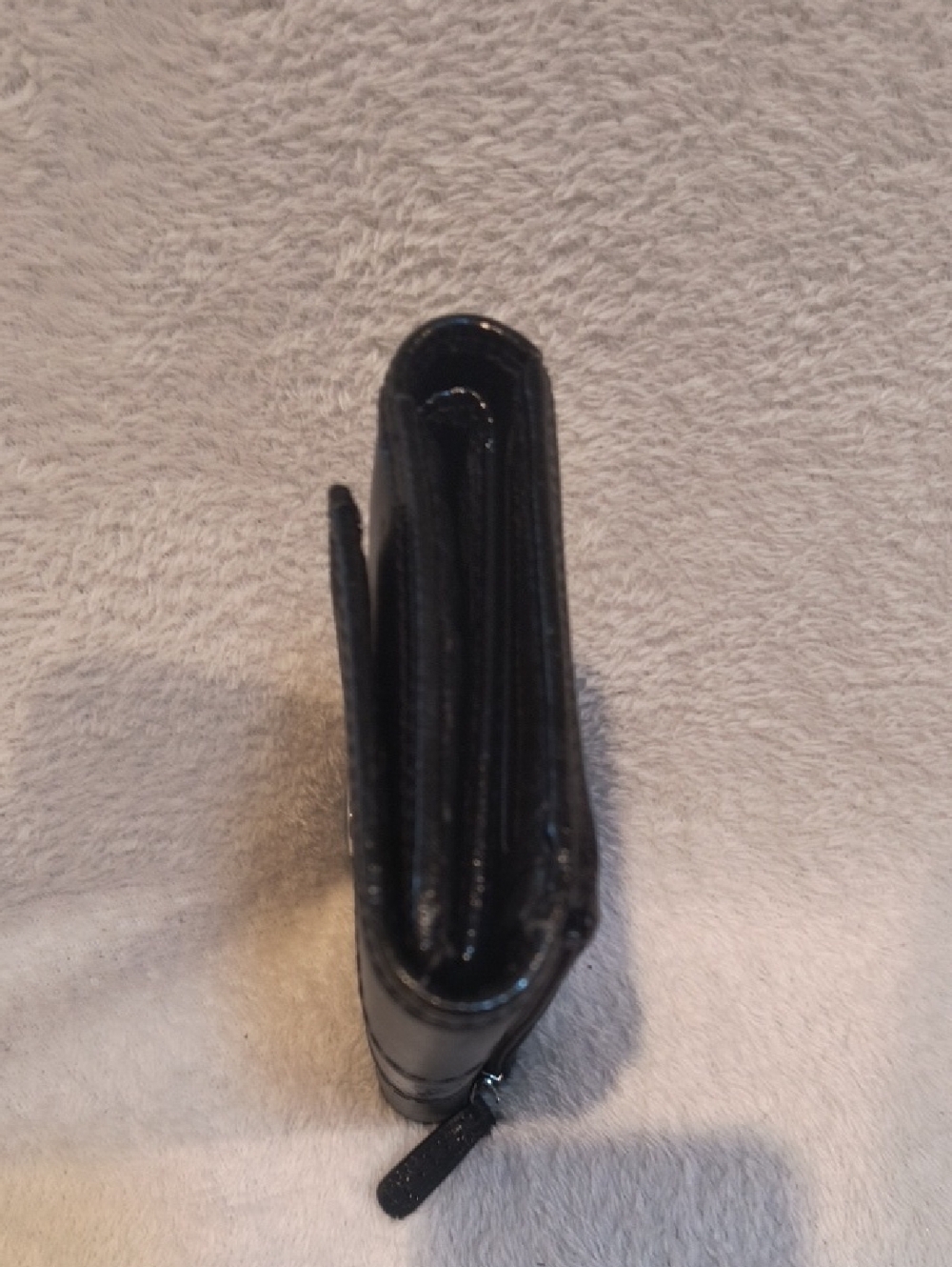 Coach Black Leather Patent Leather Trifold Checkbook Wallet - Picture 7 of 12
